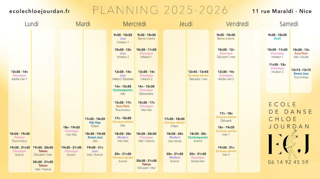 danse classique opéra nice jazz contemporain cerceau aérien moderne hip hop école ecj école chloé jourdan riquier st roch dance ballet pointes pointe cours adultes adulte enfants enfant ado ados intermédiaire intermédiaires débutant débutants avancé avancés danser alpes maritimes côte d'azur concours acrobatie barre à terre renforcement musculaire gala spectacle spectacles 2024 2025 opéra danseuse danseur danseuses danseurs jourdan chloé pauline alemany claude gamba laetitia pujol aurélia zabal paméla gamez manon chirio gaia garatti candice pascale location salle stage stages workshop éveil Ana-Belen